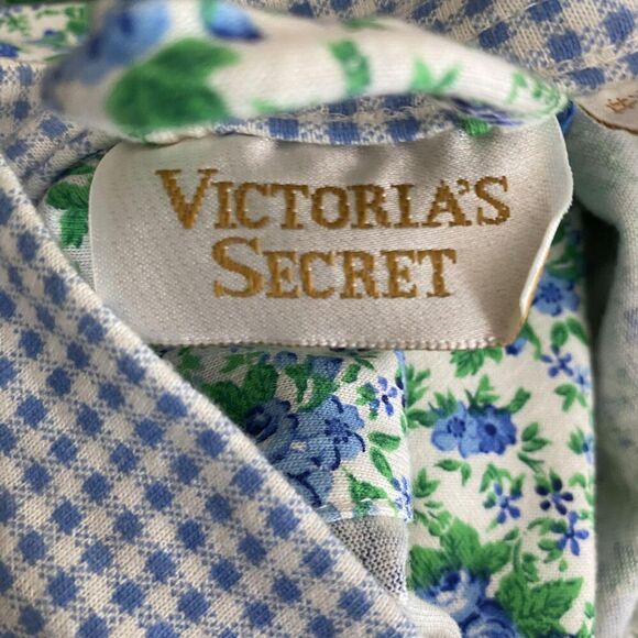 Vintage Victoria's Secret Robe Womens Medium Large Blue Floral Cotton Belted 90s - Picture 5 of 7